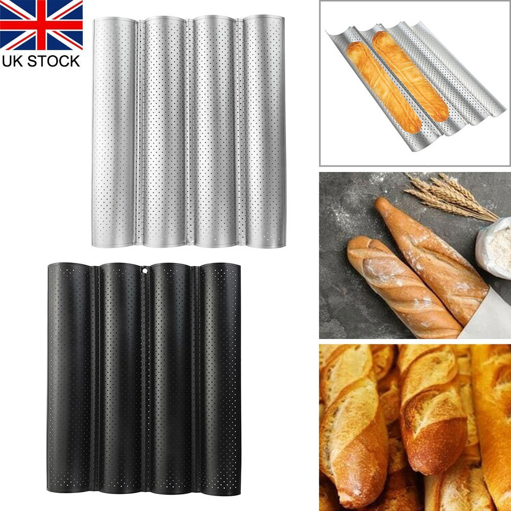 4 Wave Baguette Baking Tray Bread Mold French Loaf Tin Non-Stick Cake Plate Tool
