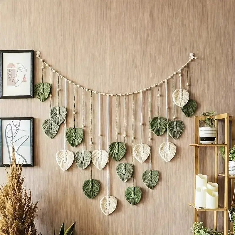 Leaf Feather Macrame Wall Hanging Boho Tapestry Bedroom Living Room Gift