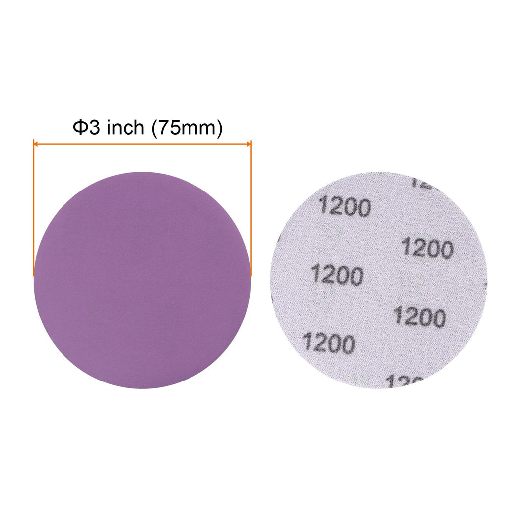 50pcs 1200 Grit Purple Sanding Discs 3 Inch Hook and Loop Circular Sandpapers