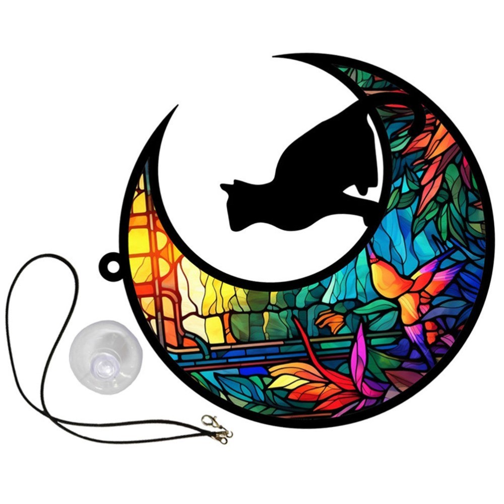 Acrylic Moon Cat Hanging Decoration Garden Window Hanging Ornament Cat Pendant