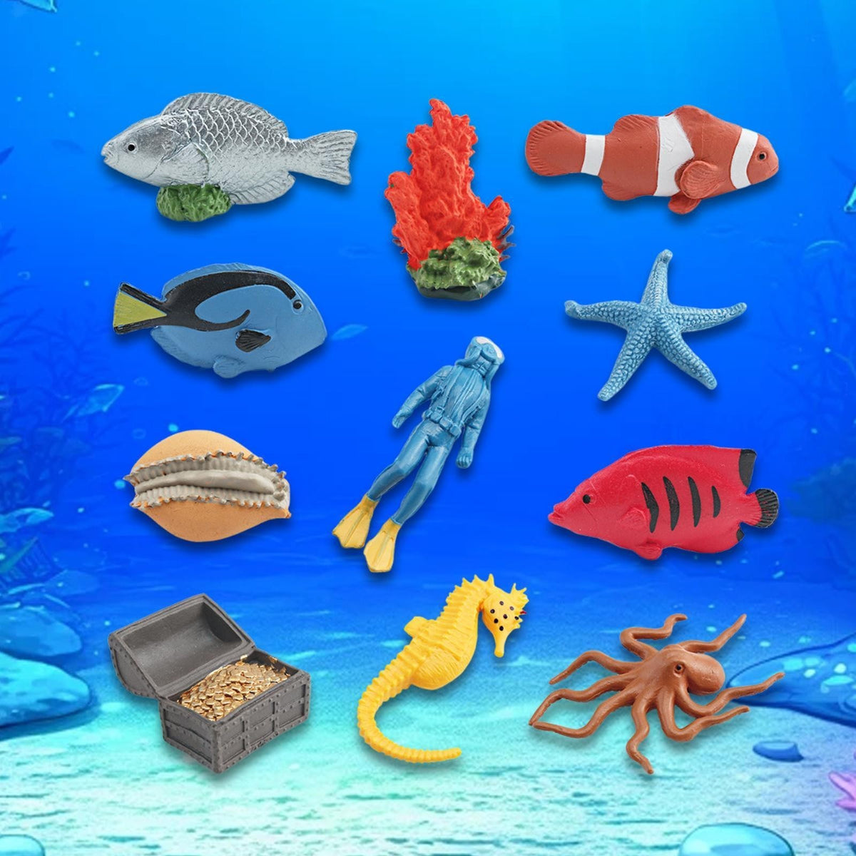 11x Underwater Life Figure Sea Animal Figures Parrot Fish Octopus Educational