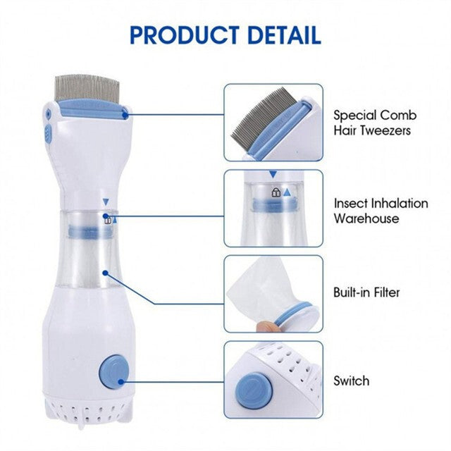 Electric Vacuum Head Nit Anti Lice Comb Brush Pet Dog Flea Filter Remover Tool