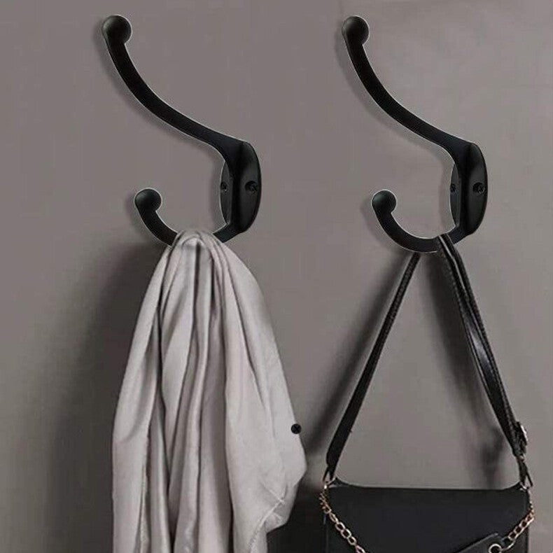10 x Classic Antique Industrial Style Double Coat Hooks Vintage Cast Iron Hanger