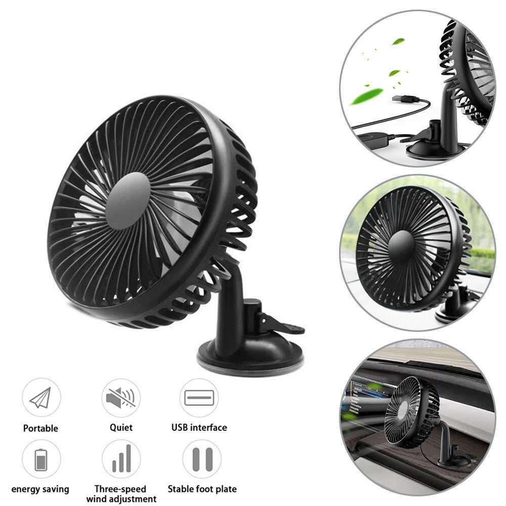 3 Speed USB Cooling Fan with Suction Cup For Car Van Caravan Universal 12V/24V