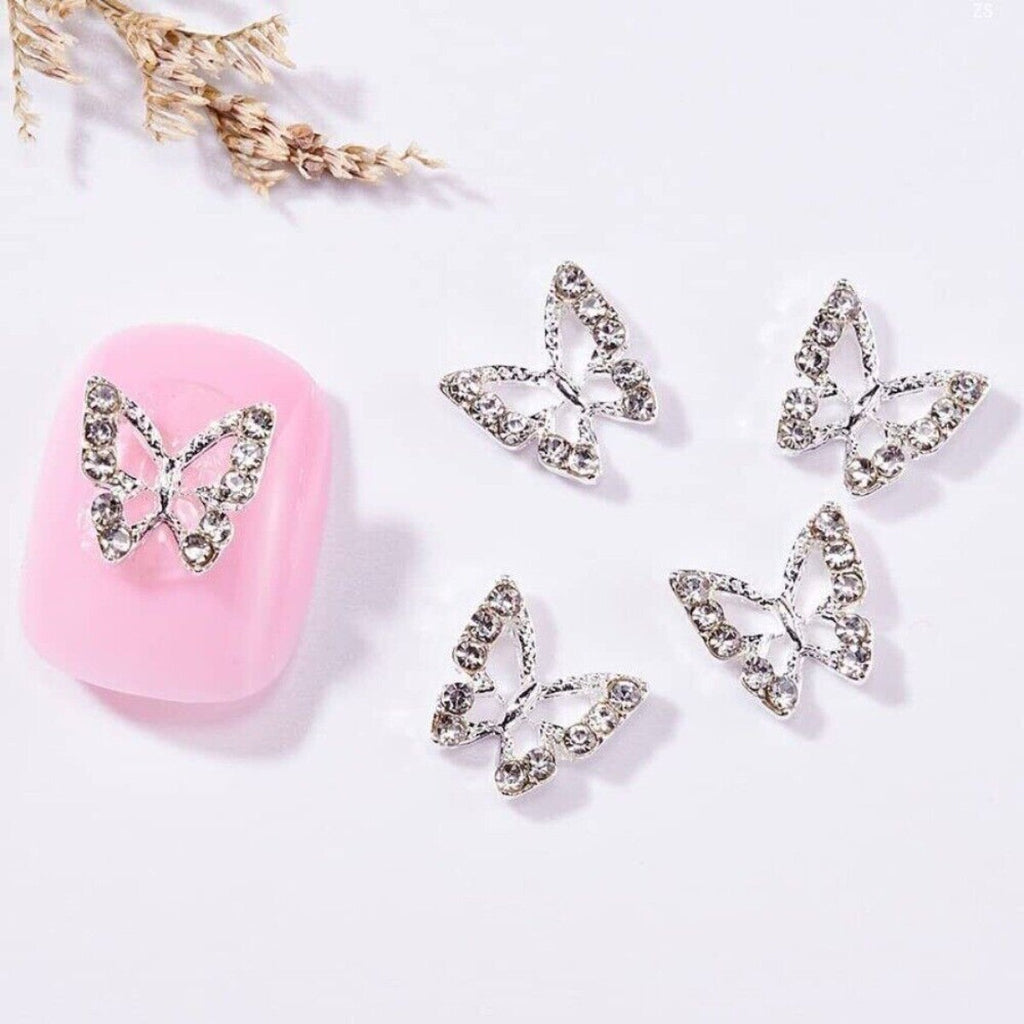 10pcs 3D Alloy Butterfly Nail Charms, Butterfly Nail Gems Nail Rhinestones Shiny
