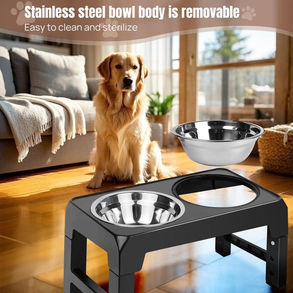 Large Dog Food Feeding Stand Station Stainless Double Raised Bowls Steel Holder