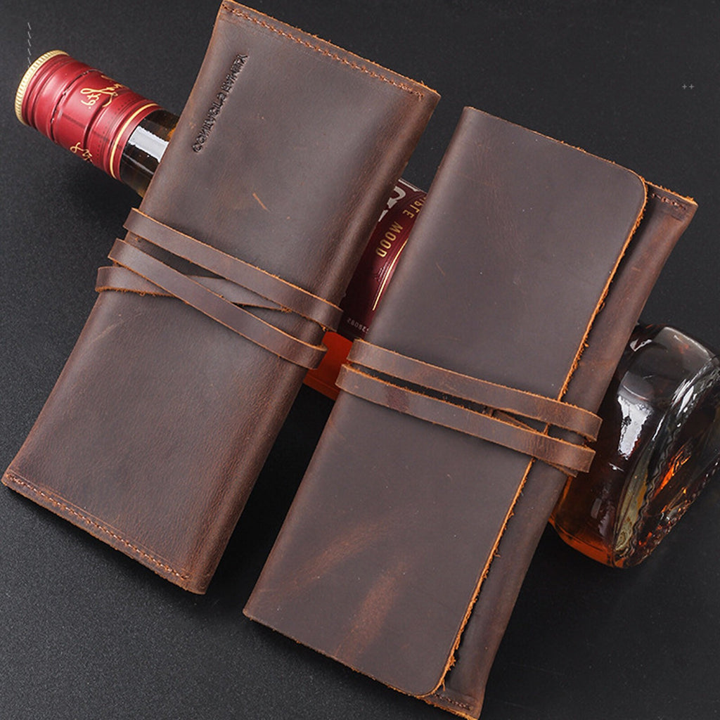 Crazy Horse Leather Folding Pipe Bags Tobacco Roll Pipe Accessories Pouch Cases