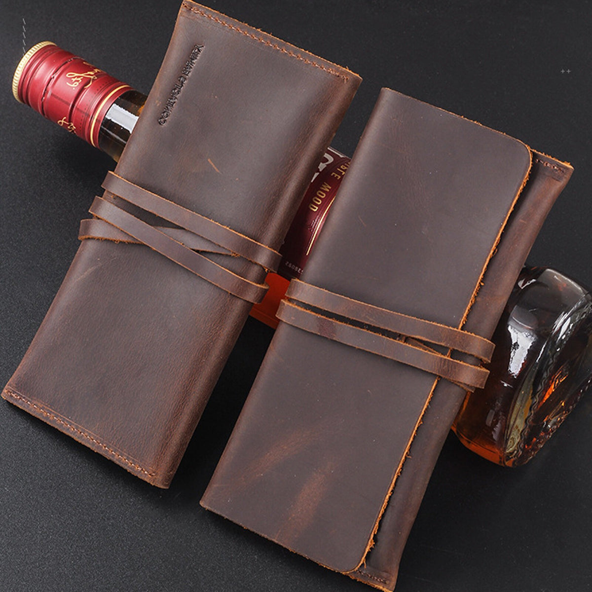 Crazy Horse Leather Folding Pipe Bags Tobacco Roll Pipe Accessories Pouch Cases