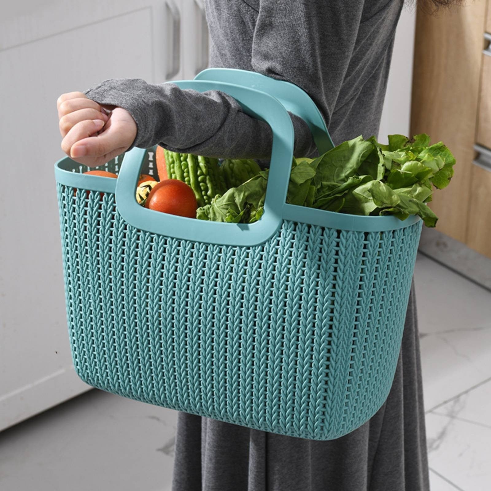 Rectangular Woven Basket Ventilated Plastic Hand Basket Deep