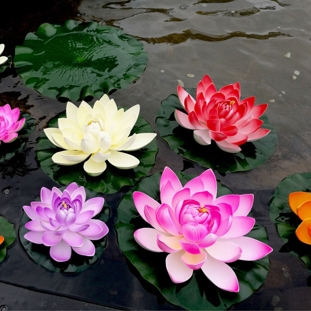 5X 10cm Artificial Lotus Water Lily Flowers Floating Pool Pond Plant Decor UK
