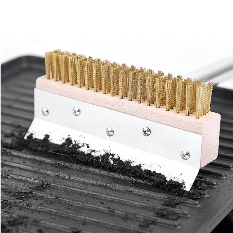 1.6m Top Quality Pizza Oven Brush &Steel Handle Brass Bristles & Steel Scraper