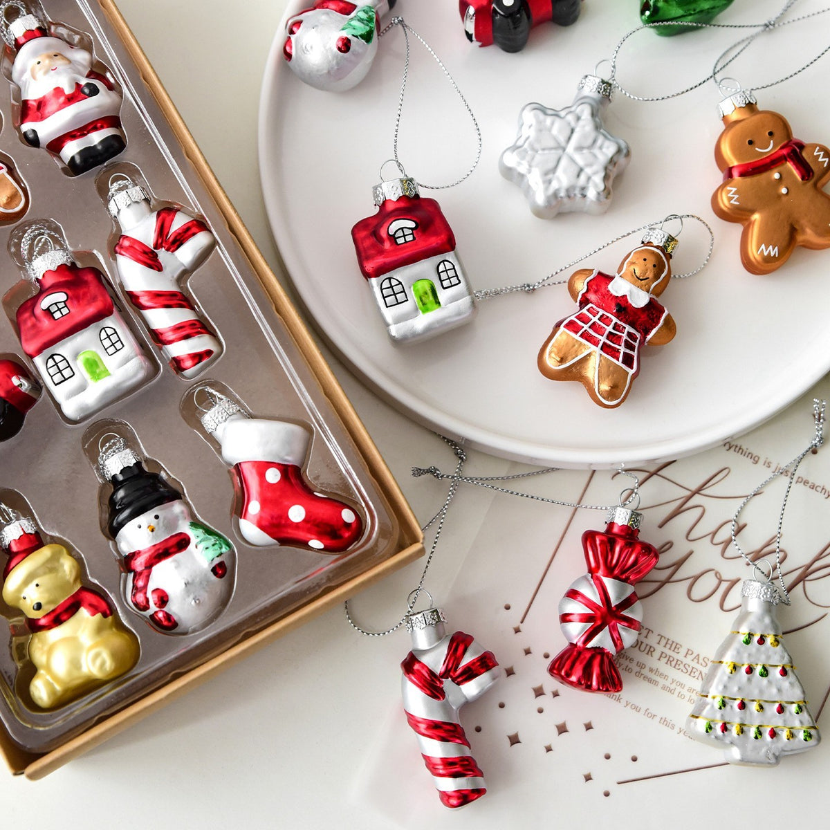 Christmas Tree Ornaments Set 9PCS Hanging Mini Glass Christmas Tree Decorations