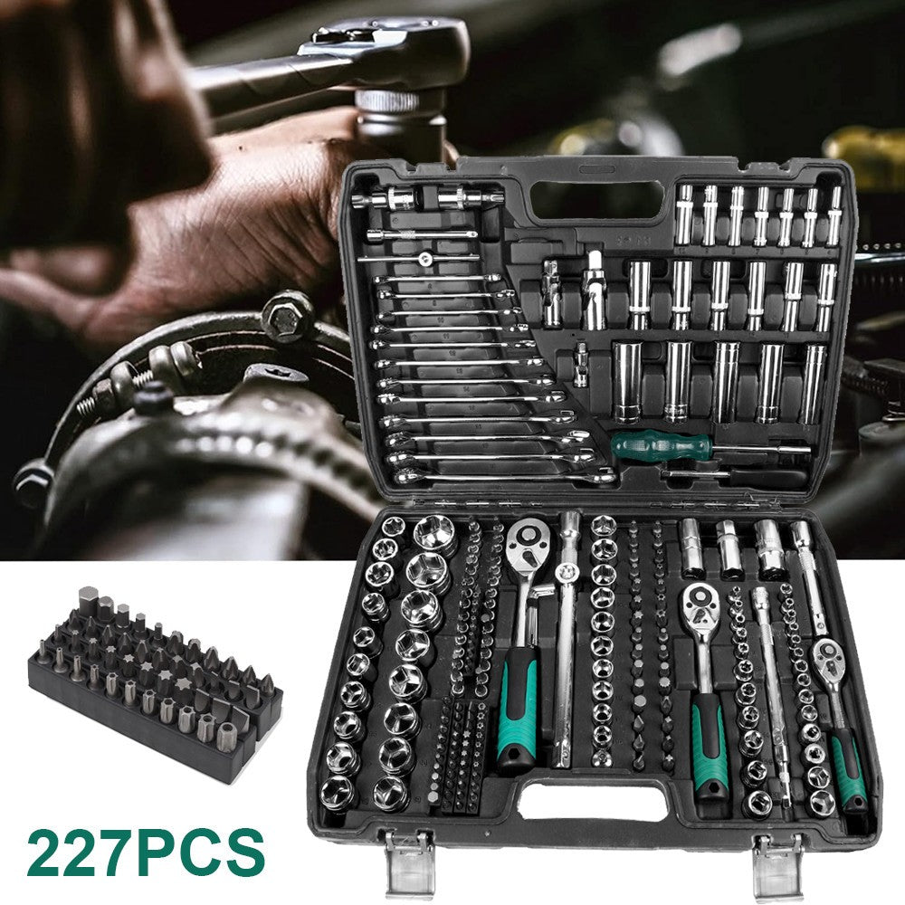 227pcs Ratchet Spanner Socket Set Screwdriver 1/2 1/4 3/8" Hand Tool Toolbox UK