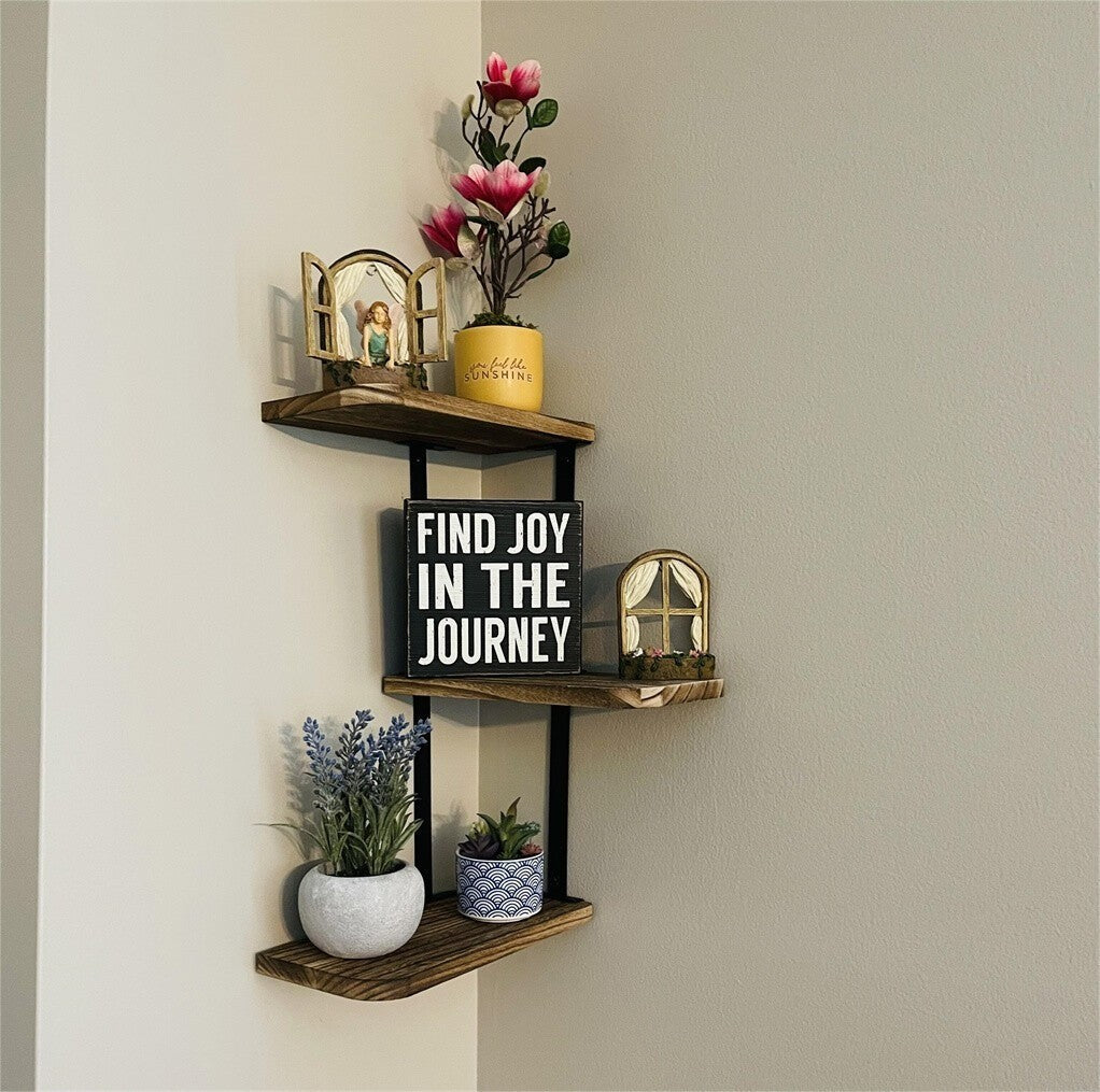 3 Tier Lucca Corner Shelf Modern Floating Wall Shelves Storage Display Shelving