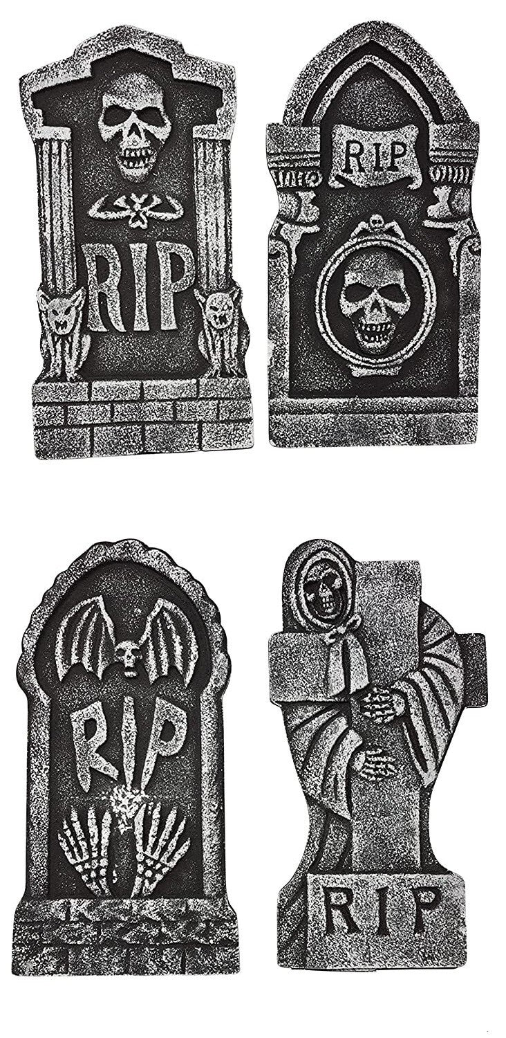 4 Tombstones 43cm Gravestone Outdoor Halloween Decoration Prop Graveyard Garden