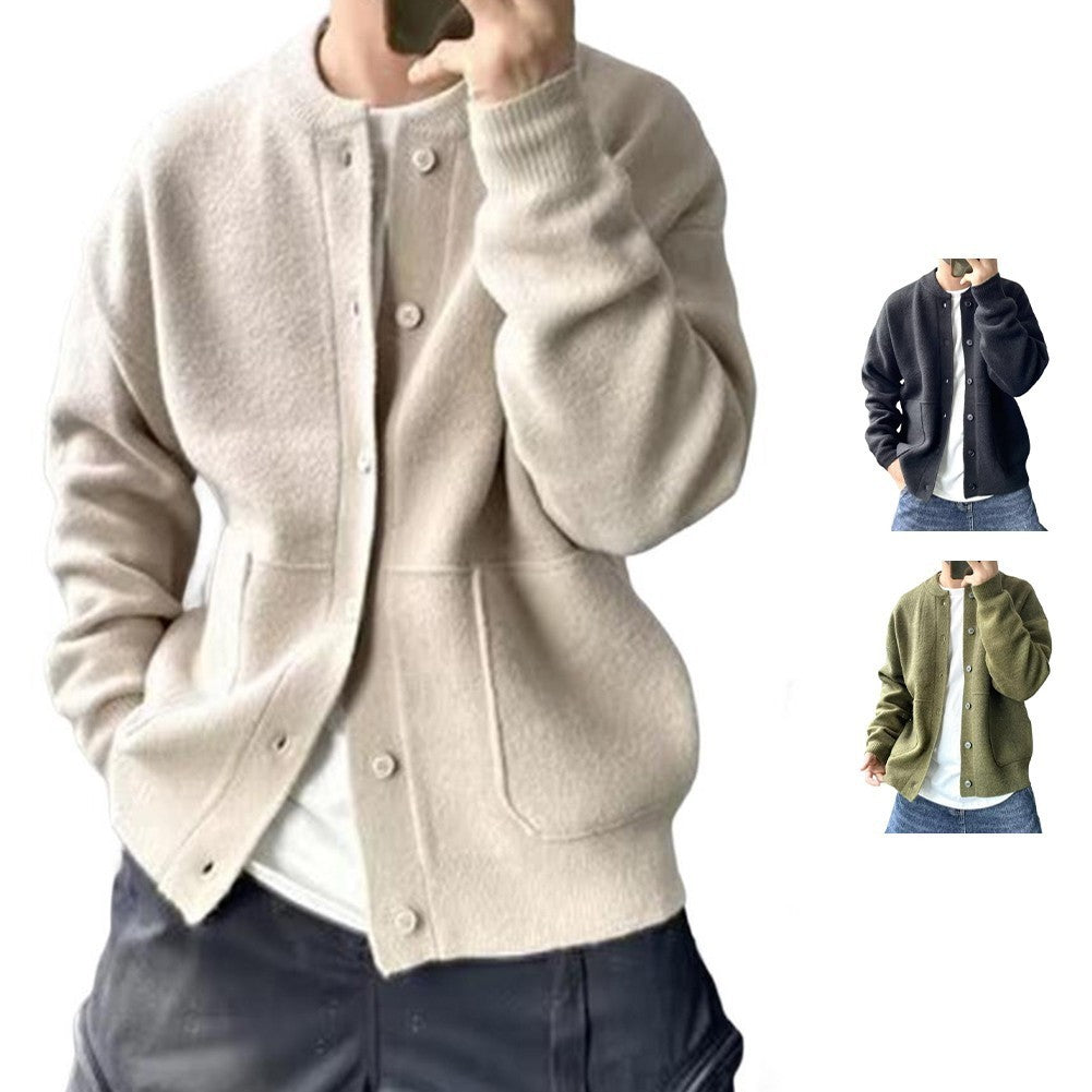 Men's Knitted Cardigan Brand New Condition Solid Color Cardigan For Daily Use