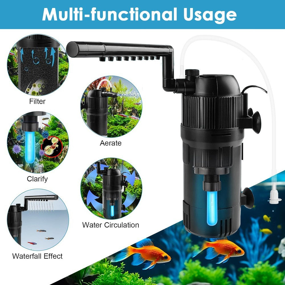 5 in 1 Aquarium Fish Tank Internal Filter 180° with UV Steriliser Clarifier Pump