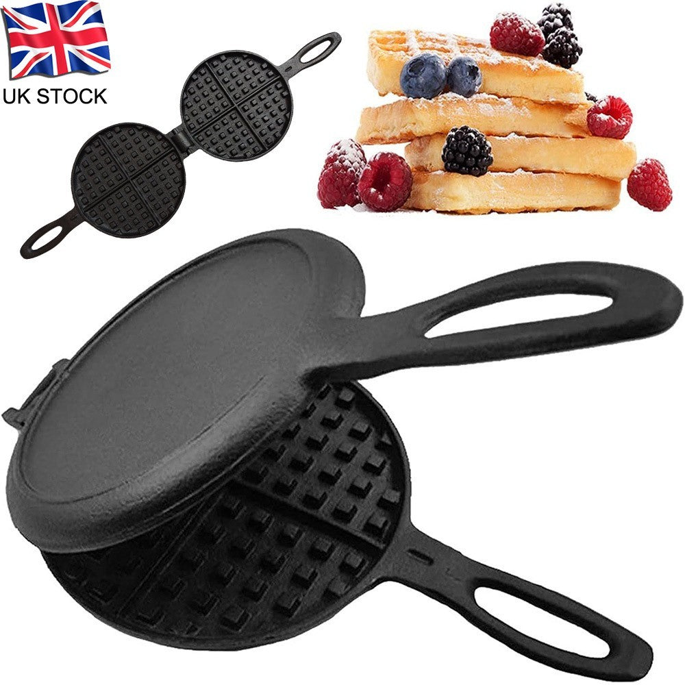 Cast Iron Waffle Maker Pan 6In Stove Top Waffle Iron Cookware, Portable Camping