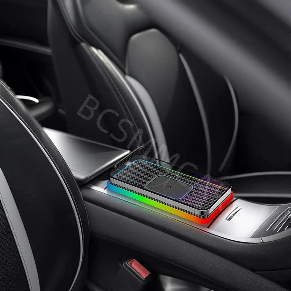 Wireless Car Phone Charger Pad Fast Charging Non-slip Mat W/LED Atmosphere Light