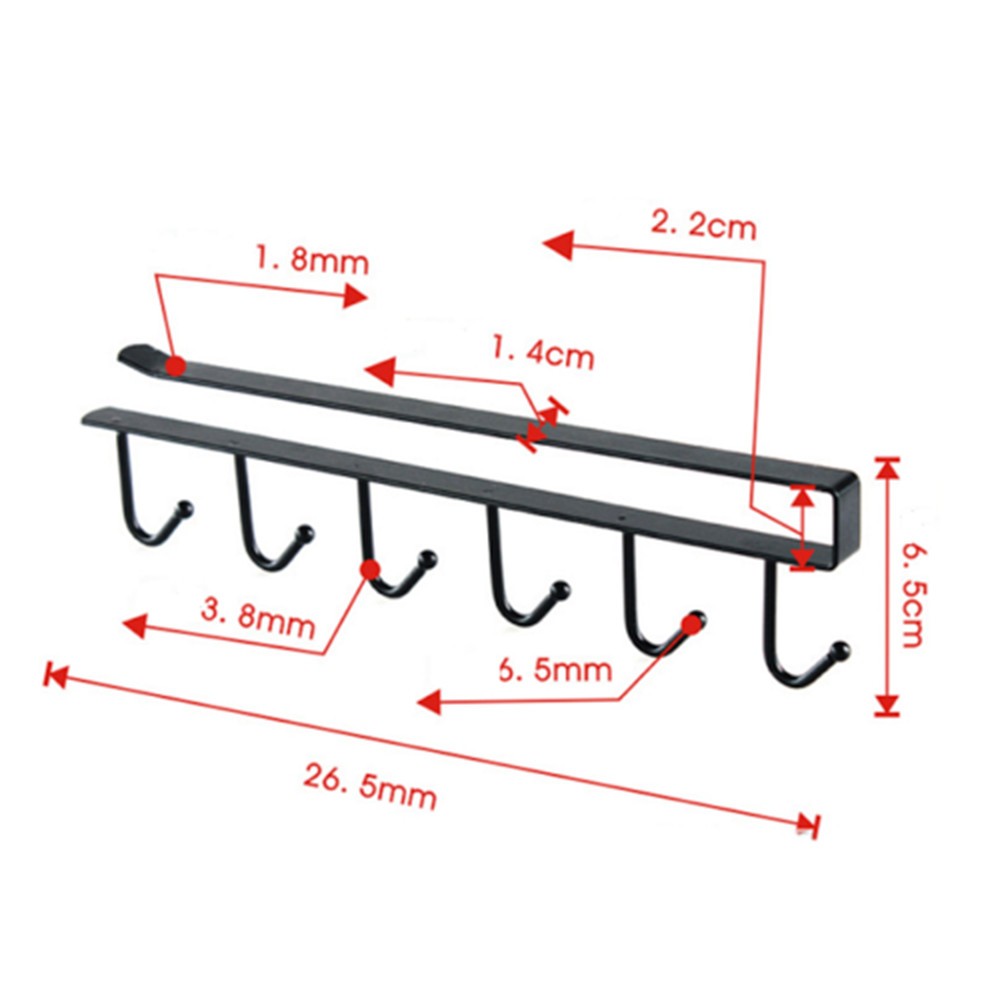 Kitchen Metal Mug Cup Holder Under Shelf Hanger Cupboard Storage Rack 6 Hooks UK