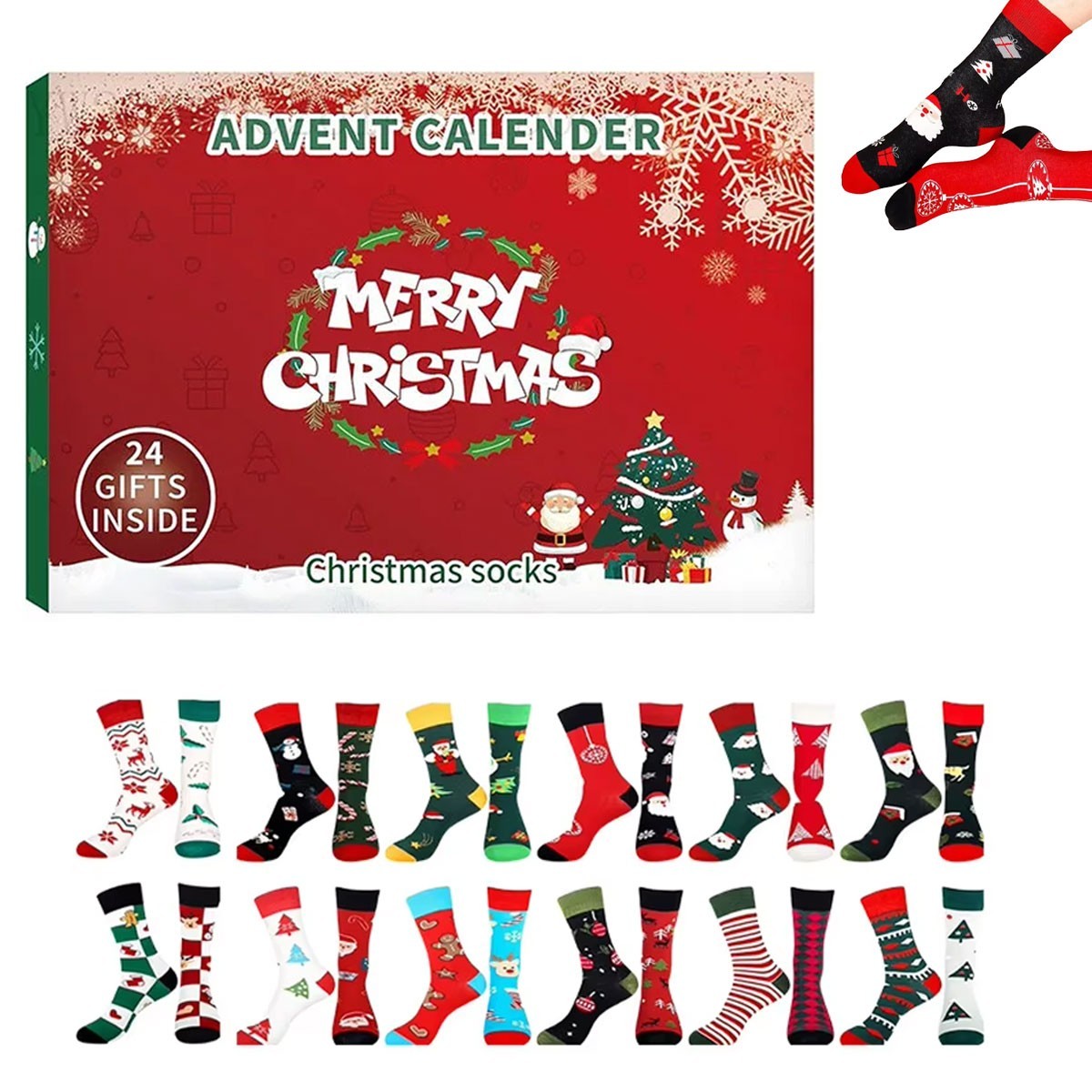 Christmas Sock Advent Calendar Countdown Sock Set for Adults Men Women 12 Pairs