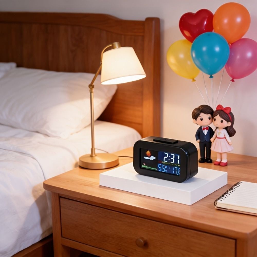 Weather Forecast Digital Alarm Clock W/ Backlight Temperature Humidity LED Clock