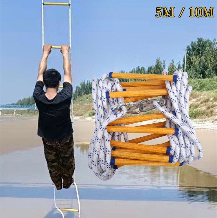 5/10m Portable Emergency Fire Escape Soft Rope Ladder With Hooks For UK Home Use