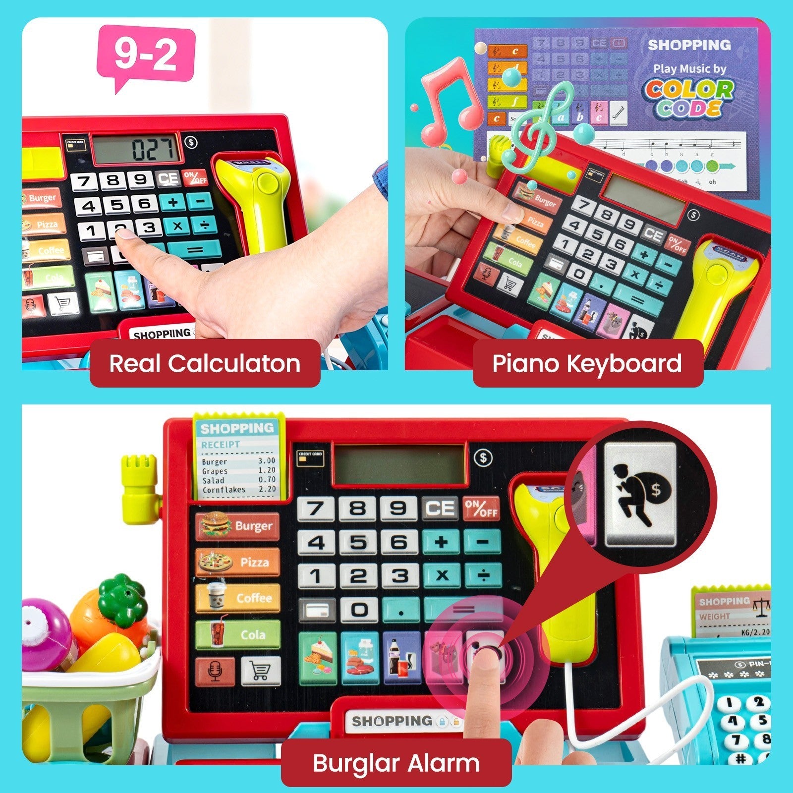 Pretend Play Store Toy Kids Cash Register Toy Playset with Real Calculator