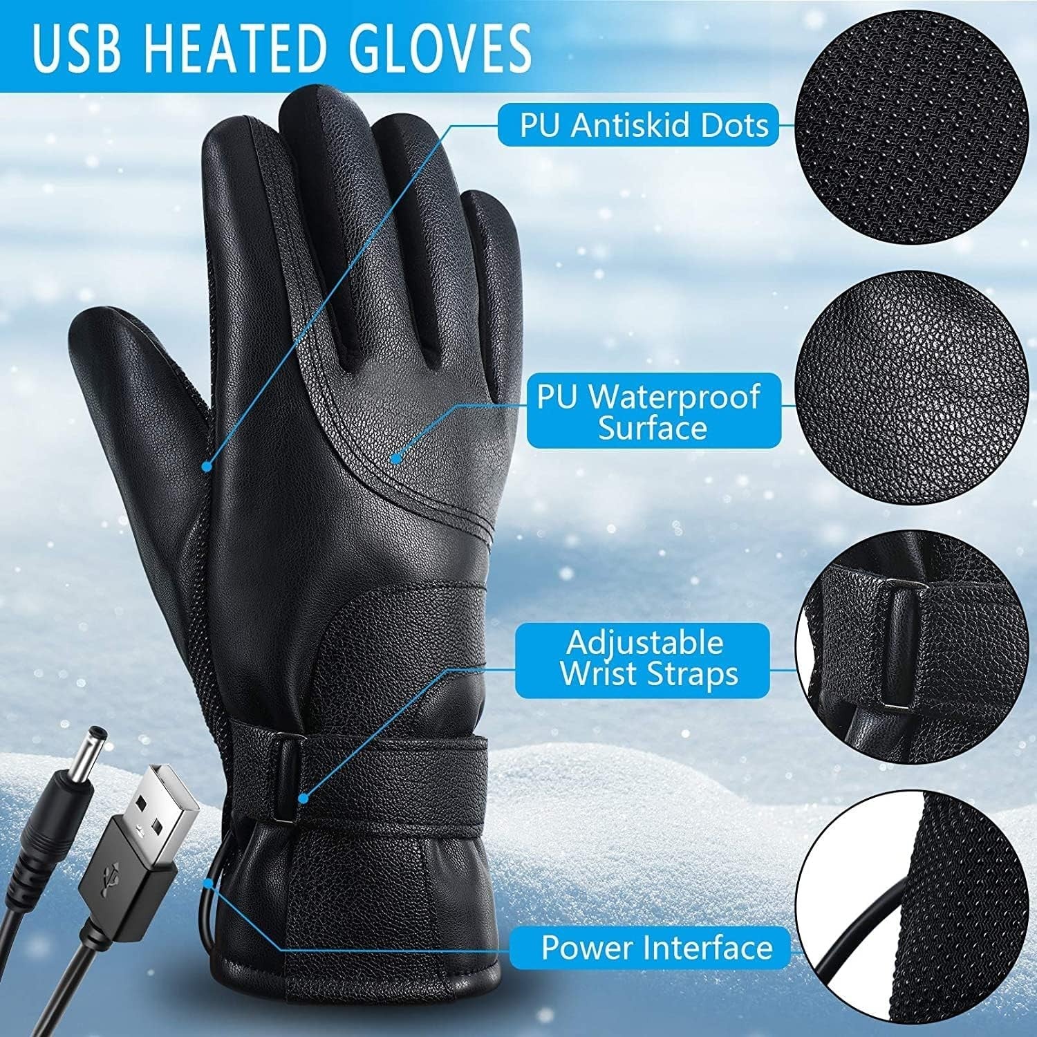 Electric Heated Gloves Portable USB Heated Gloves Touchscreen Hand Warmer Gloves