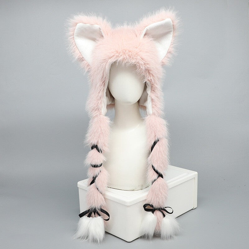 Fluffy Plush Fox Ears Headwear Warm Hat Lolita Girl Costume Party Hat Cosplay