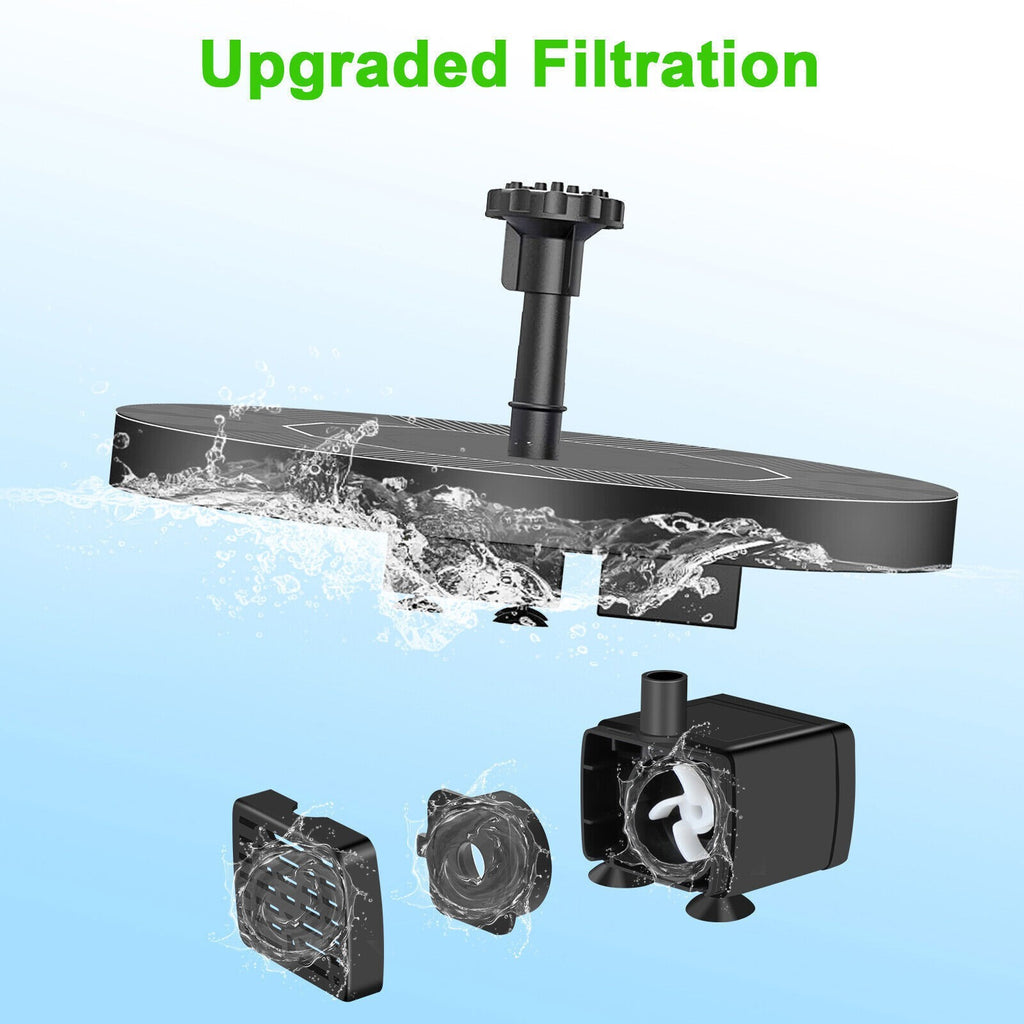 Outdoor Solar Fountain Pump Powered Floating Bird Bath Water Garden Pond UK