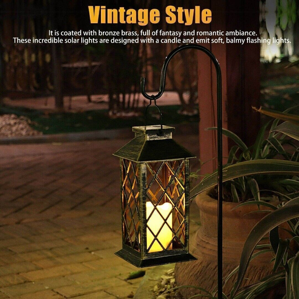 Solar Powered Waterproof LED Hanging Lantern Outdoor Garden Candle Lamp