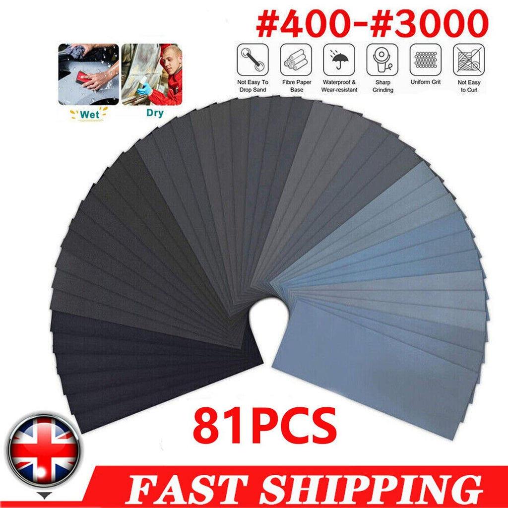 81PCS Wet Dry Sandpaper Assorted Waterproof Sander Paper Sanding Sheets