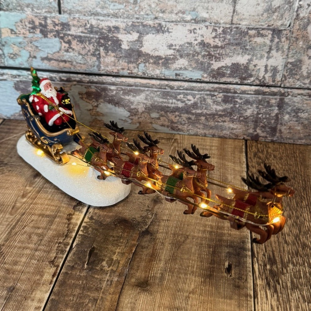 Christmas Santa Sleigh & Reindeer Decoration Festive Ornament with LED Lights