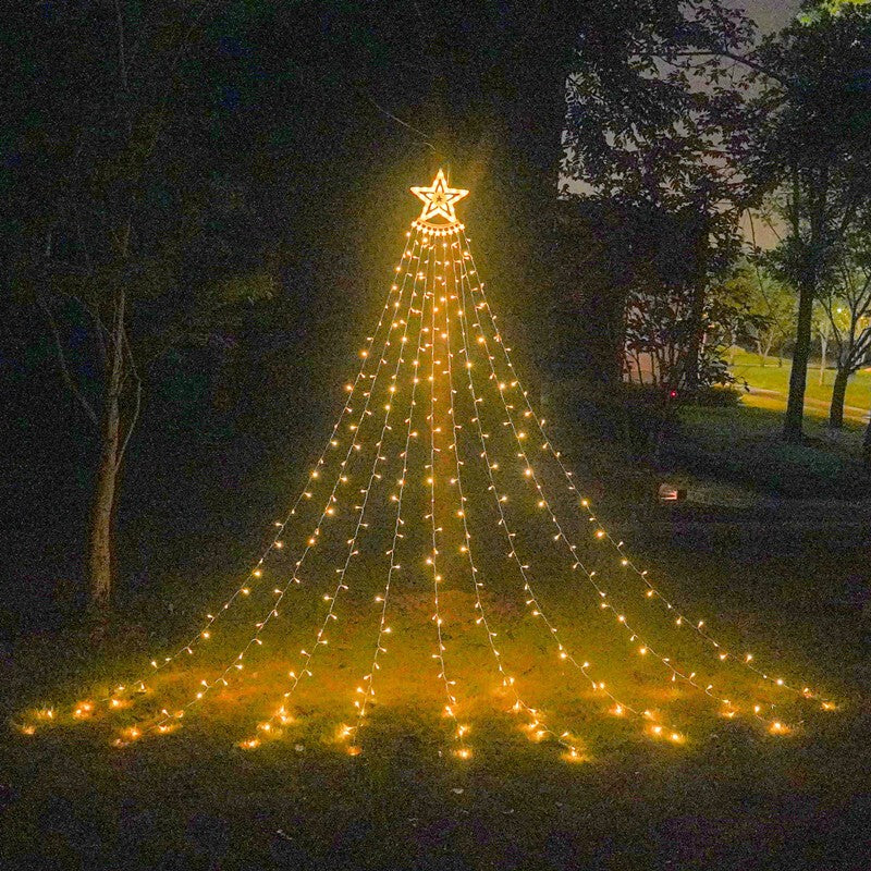 Outdoor Christmas Decor Plug in LED Star String Lights Waterfall Xmas Tree Light