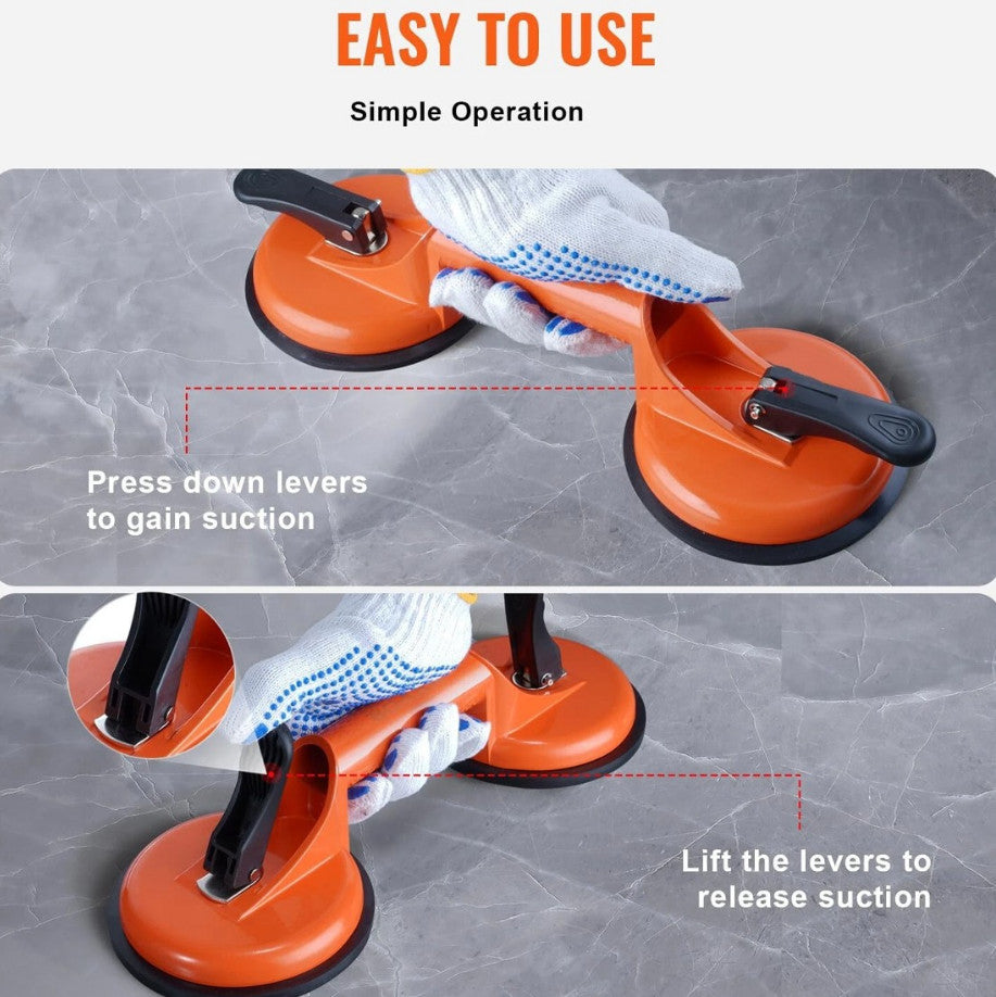 2X Double Suction Cup Vacuum Glass Lifter 70 Kg Capacity