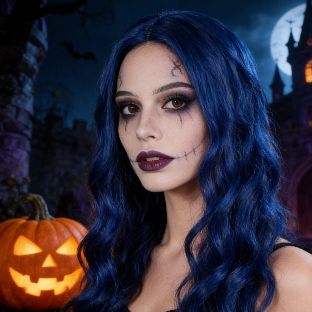 Long Wavy Wigs Halloween Blue Hairpiece Beautiful Women's Periwig Natural Wig
