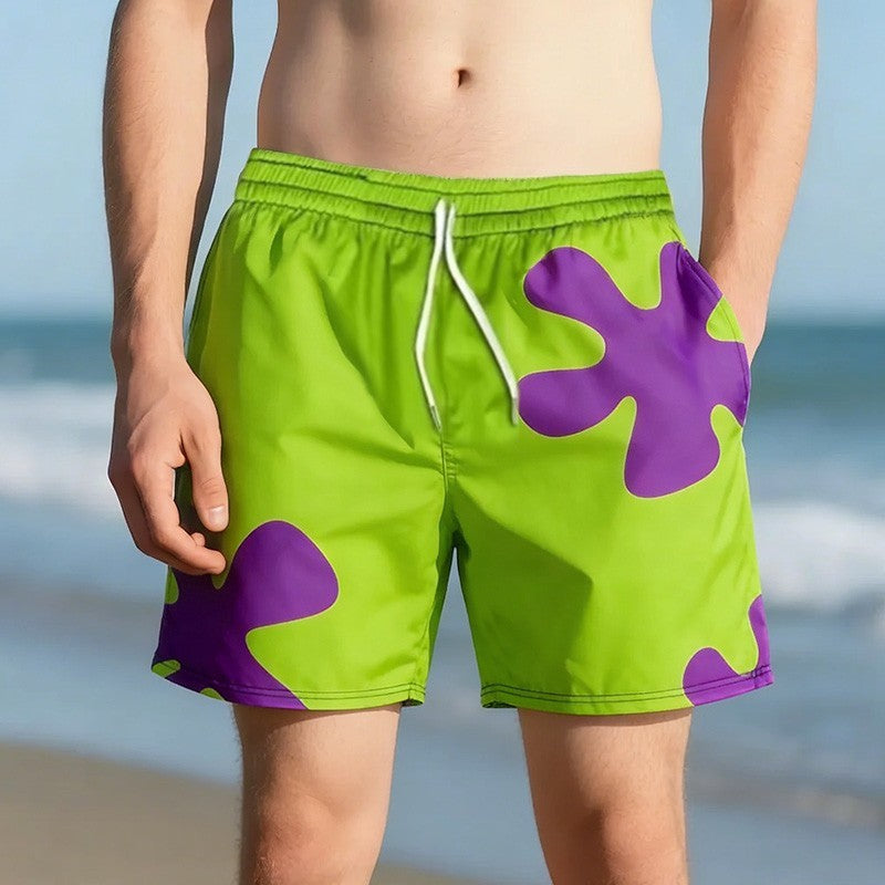 Patrick Star Beach Swim Trunks, Summer Board Shorts for Swimming & Costume