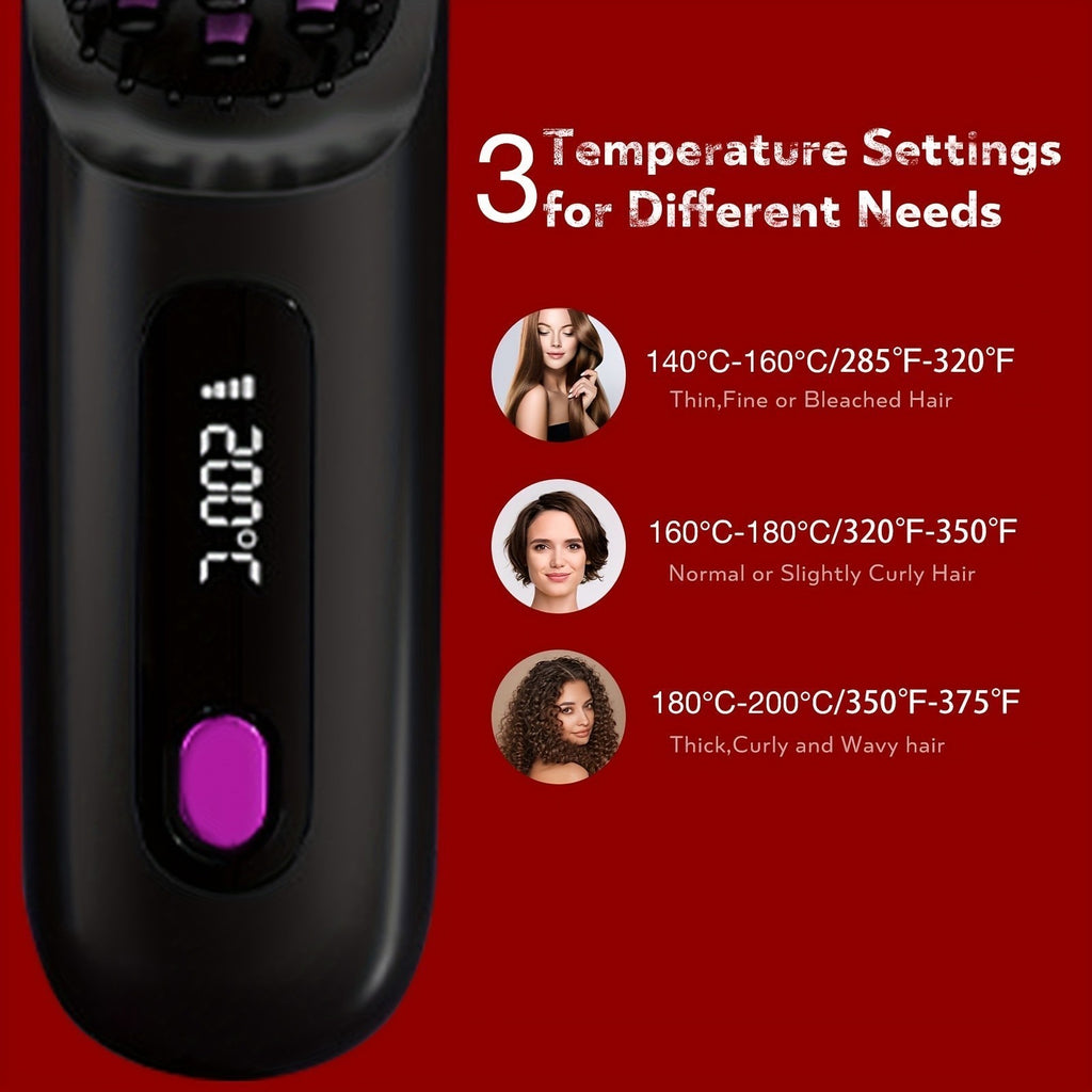 Glow Wave Heated Brush  LED Screen & USB Charging 3 Heat Settings for Short Hair
