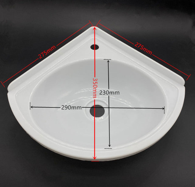White Plastic Triangular Wall Mounted Corner Sink For Bathroom Spaces.*