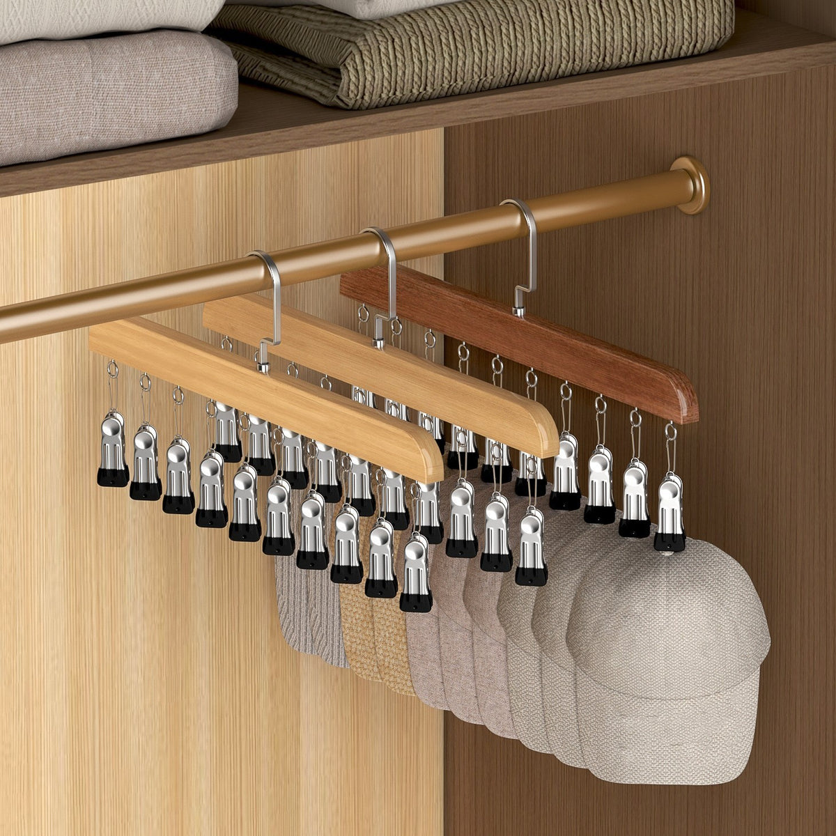 Upgraded Closet Organizer with 10 Clips-360°Swivel Multi-Hook Wardrobe Organizer