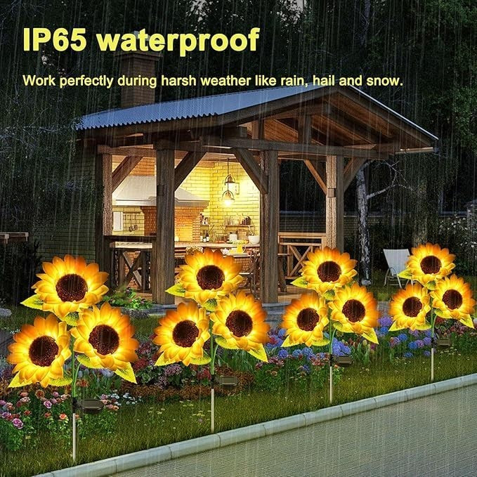2×Solar Powered 3 Heads Sunflower LED Garden Light Outdoor Path Lawn Stake Lamp