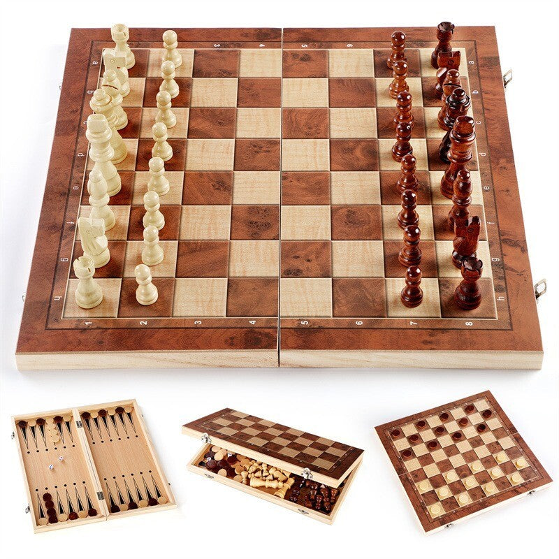 39CM Large Chess Wooden Set Folding Chessboard Board Chess 3 in 1 Chess Board