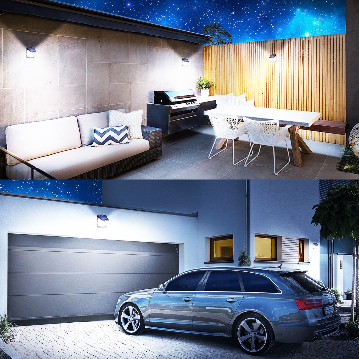 2PK Solar Wall Lights PIR Motion Sensor 128 LED Outdoor Garden Security Lamp