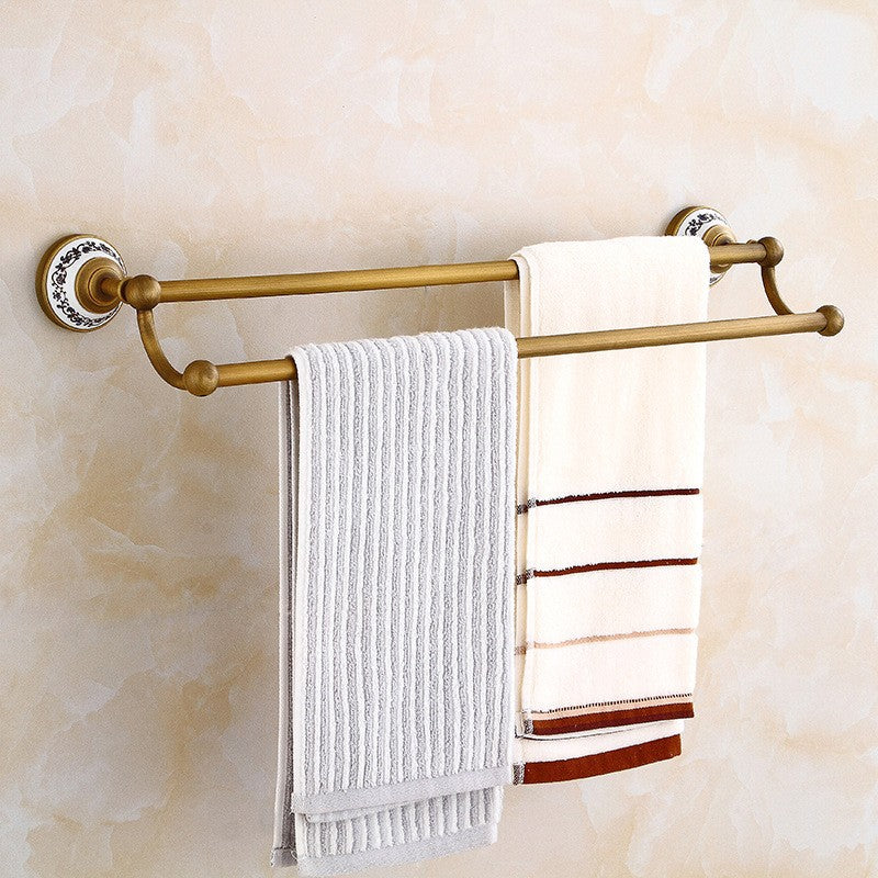 Antique Brass Bathroom Towel Rail Holder Rack Wall Mounted Shelf Storage Hanger