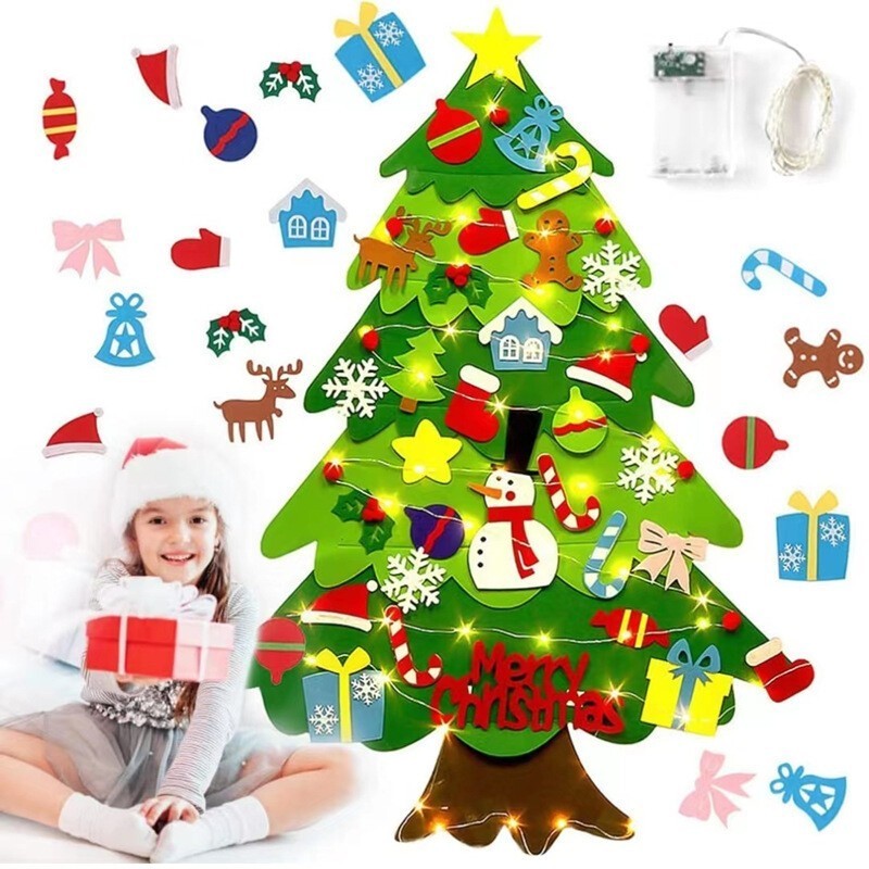 41PCS DIY Felt Christmas Tree Detachable Ornaments Banner Bag Xmas Gift for Kids