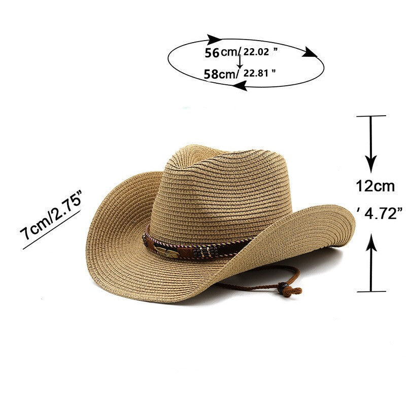 Women Mens Straw Western Cowboy Hat Outdoor Wide Brim Sun Protection Hat New uk