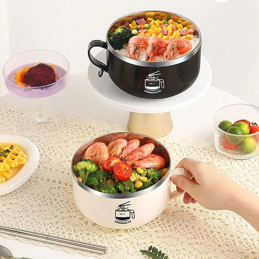 Instant Noodle Bowl with Chopsticks and Fork Stainless Steel Ramen Bowl 1300ml