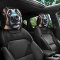 2PCS Cartoon German Shepherd Print Car Headrest Covers Polyester Seat Protector