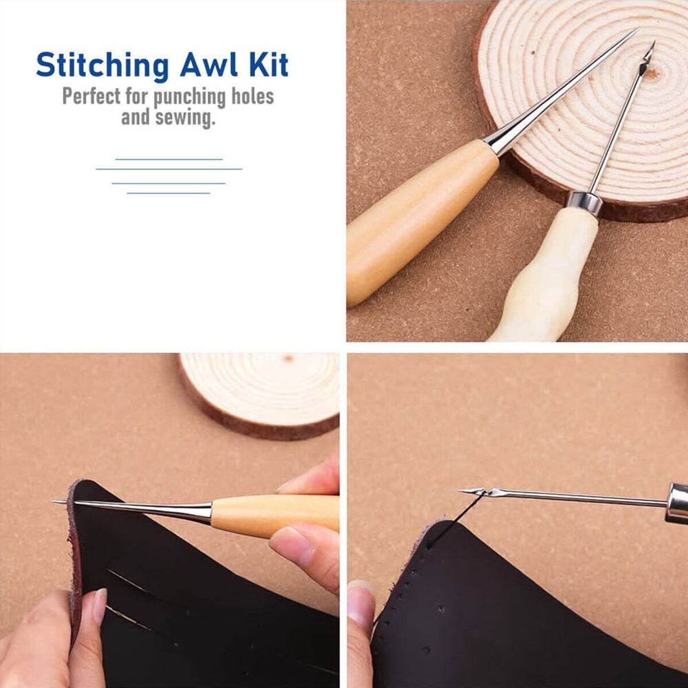 18Pcs Leather Craft Tool Kit Stitching Sewing Beveler Punch Working Hand Tools